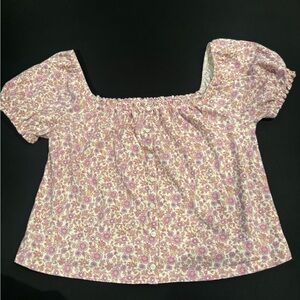 American Eagle Floral Puff Sleeve Peasant Blouse XS Pink Cottagecore Top